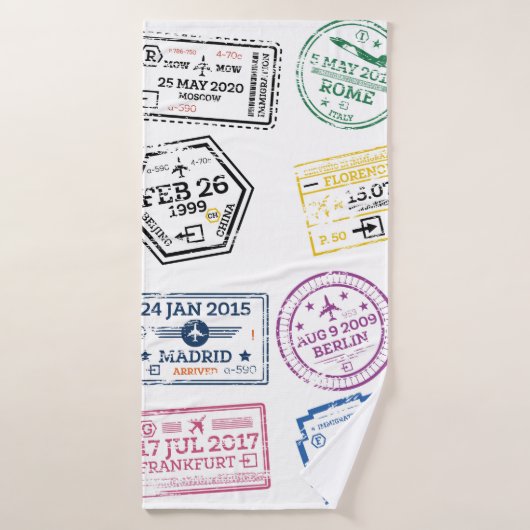 白で隔離されたパスポート切手のコレクション。V バスタオル (バスタオル)