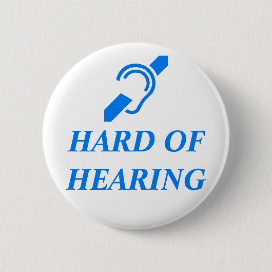 白で青いヒアリングのISDの懸命 缶バッジ (正面)