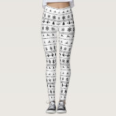 白で黒いクリスマスのセーターパターン レギンス (正面)