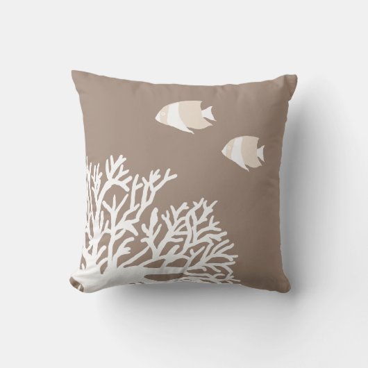 白とアイボリーベージュトロピカルアンジェフィッシュ クッション (正面)