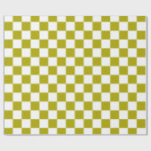 白とエレガントオリーブ緑のチェッカーボード ラッピングペーパー (フラット)