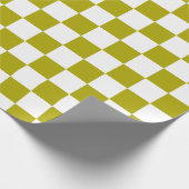 白とエレガントオリーブ緑のチェッカーボード ラッピングペーパー (角)