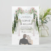 白とエレガントピンクのバラの結婚式パーティー 招待状 (スタンド正面)