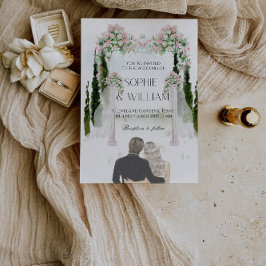 白とエレガントピンクのバラの結婚式パーティー 招待状