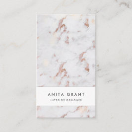 白とエレガントピンクの大理石（縦） 名刺