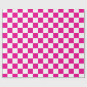 白とエレガントホットピンクチェッカーボード ラッピングペーパー (フラット)