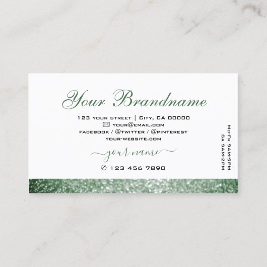 白とエレガント緑のスパークルグリッターダイヤモンド 名刺 (裏面)