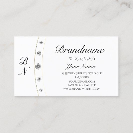 白とエレガント金ゴールドとモノグラムシックイニシャル 名刺 (裏面)