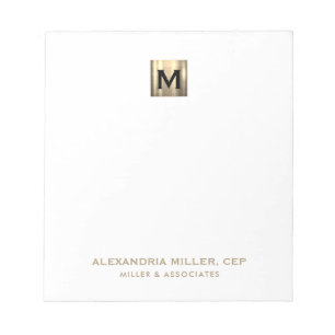 白とエレガント金ゴールドのイニシャルロゴ ノートパッド