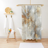 白とエレガント金ゴールドのインク抽象芸術アート シャワーカーテン