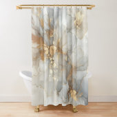 白とエレガント金ゴールドのインク抽象芸術アート シャワーカーテン
