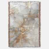 白とエレガント金ゴールドのインク抽象芸術アート スローブランケット (正面縦)