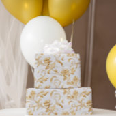 白とエレガント金ゴールドのダマスクの贈り物 ラッピングペーパー