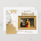 白とエレガント金ゴールドのディワリの挨拶 ポストカード (正面/裏面)