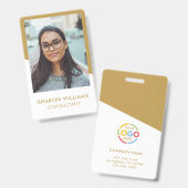 白とエレガント金ゴールドの社員の写真会社のロゴ バッジ (表裏)