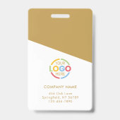 白とエレガント金ゴールドの社員の写真会社のロゴ バッジ (裏面)