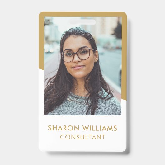 白とエレガント金ゴールドの社員の写真会社のロゴ バッジ (表面)