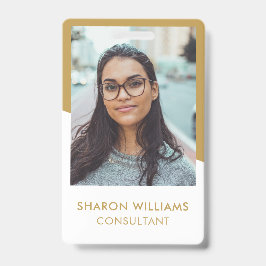 白とエレガント金ゴールドの社員の写真会社のロゴ バッジ