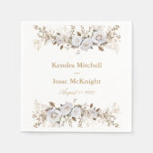 白とエレガント金ゴールドバラヴィンテージウェディング スタンダードカクテルナプキン (正面)