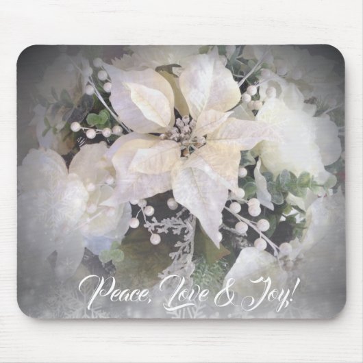 白とエレガント銀のクリスマスポインセチア マウスパッド (正面)
