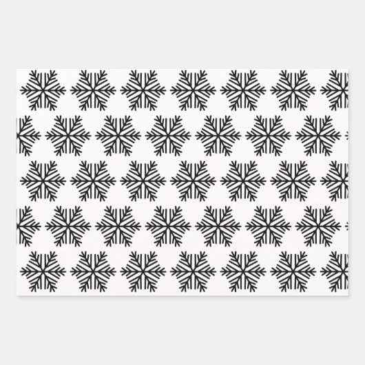 白とエレガント黒のクリスマスの雪の結晶ギフト ラッピングペーパーシート (正面3)