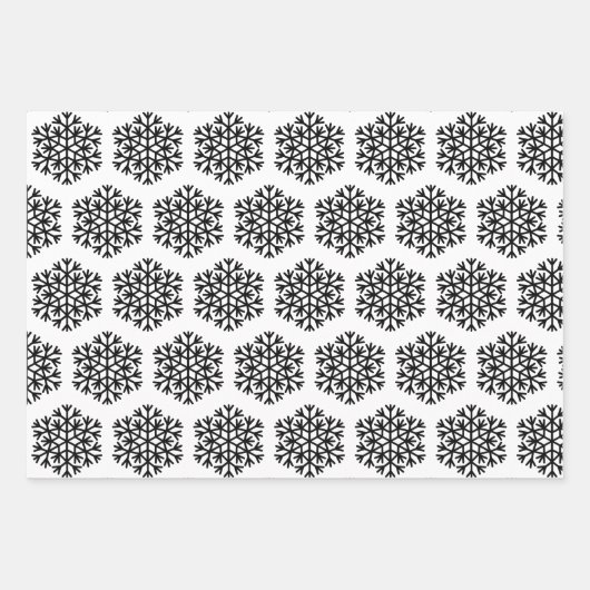 白とエレガント黒のクリスマスの雪の結晶ギフト ラッピングペーパーシート (正面2)