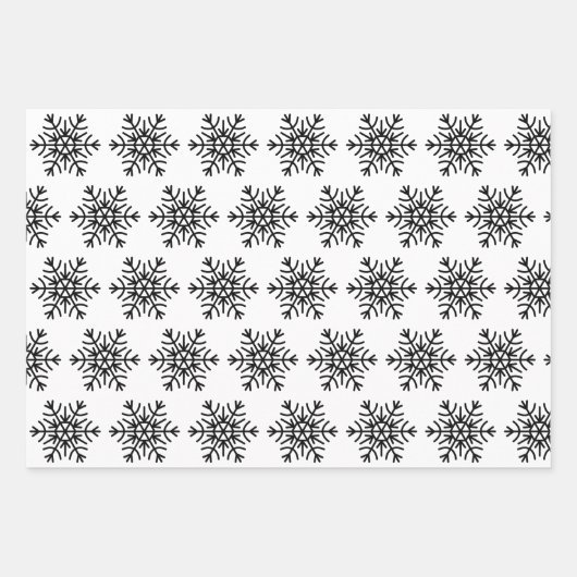白とエレガント黒のクリスマスの雪の結晶ギフト ラッピングペーパーシート (正面)