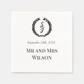 白とエレガント黒モノグラムリースディナー スタンダードカクテルナプキン (正面)