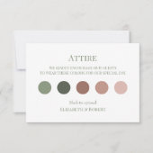 白とオリーブの結婚式の服装コードカード サンキューカード (正面)