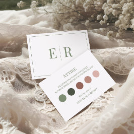 白とオリーブの結婚式の服装コードカード サンキューカード