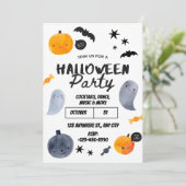 白とオレンジのかわいいハロウィンパーティー招待状 招待状 (スタンド正面)
