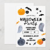 白とオレンジのかわいいハロウィンパーティー招待状 招待状 (正面/裏面)
