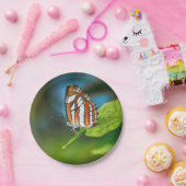 白とオレンジのストライプの蝶 ペーパープレート (パーティー)