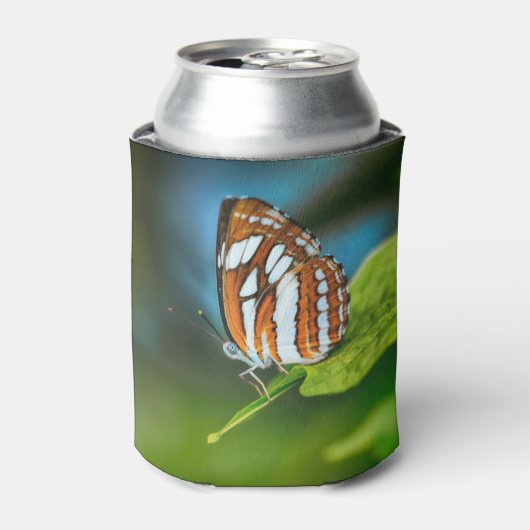 白とオレンジのストライプの蝶 缶クーラー (缶正面)
