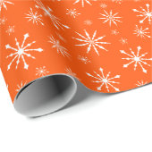 白とオレンジのスノーフレークのラッピング紙 ラッピングペーパー (ロールコーナー)