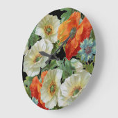 白とオレンジのヴィンテージポピーフローラ壁時計 ラージ壁時計 (傾斜)