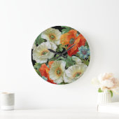 白とオレンジのヴィンテージポピーフローラ壁時計 ラージ壁時計 (ホーム)