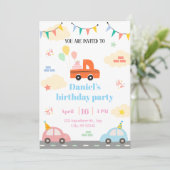 白とオレンジの例示車のおもちゃ 招待状 (スタンド正面)