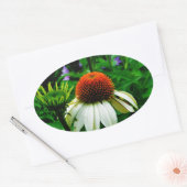 白とオレンジの円錐花 楕円形シール (封筒)