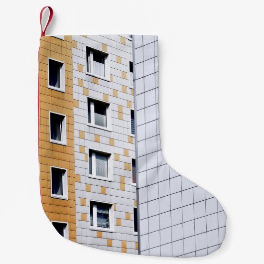 白とオレンジの建物 スモールクリスマスストッキング (正面)