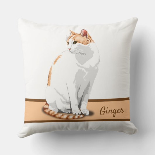 白とオレンジの生姜パーソナライズされた猫 クッション (裏面)