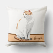 白とオレンジの生姜パーソナライズされた猫 クッション (正面)
