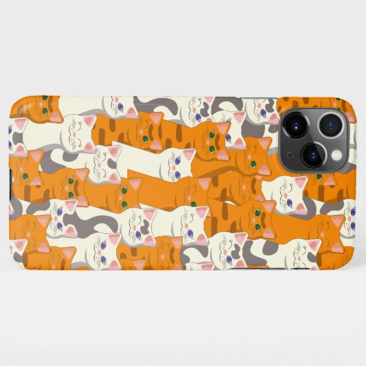 白とオレンジ色の猫が緑の目と青い目をパターン iPhoneケース (裏面横)