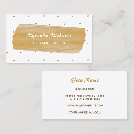 白とガーリー金ゴールド水玉模様和紙テープデザイン 名刺 (正面/裏面)