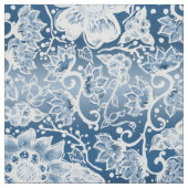 白とクラシック青ボホの花 ファブリック (見本)