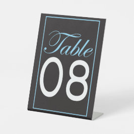 白とクラシック黒とライトブルーのトリムテーブル番号 台座サイン
