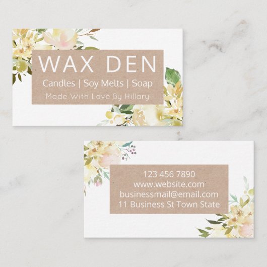 白とクラフトの石鹸ロウソクの大豆溶けとDIYクラフト 名刺 (正面/裏面)