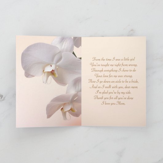 白とクリームのオーキッドのウェディングカード。ありがとう、お母さん サンキューカード (内部)