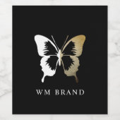 白とグランジの蝶のロゴ ワインボトルラベル ワインラベル (シングルラベル)