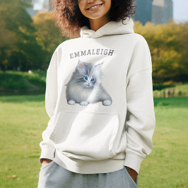 白とグレーのふわふわの毛皮の子猫モノグラムの パーカ
